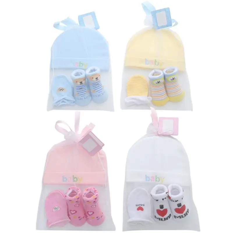 

Baby Anti Scratching Soft Cotton Gloves Foot Cover Hat Set Comfy Baby Mittens Socks Newborn Mitten for 0-3month