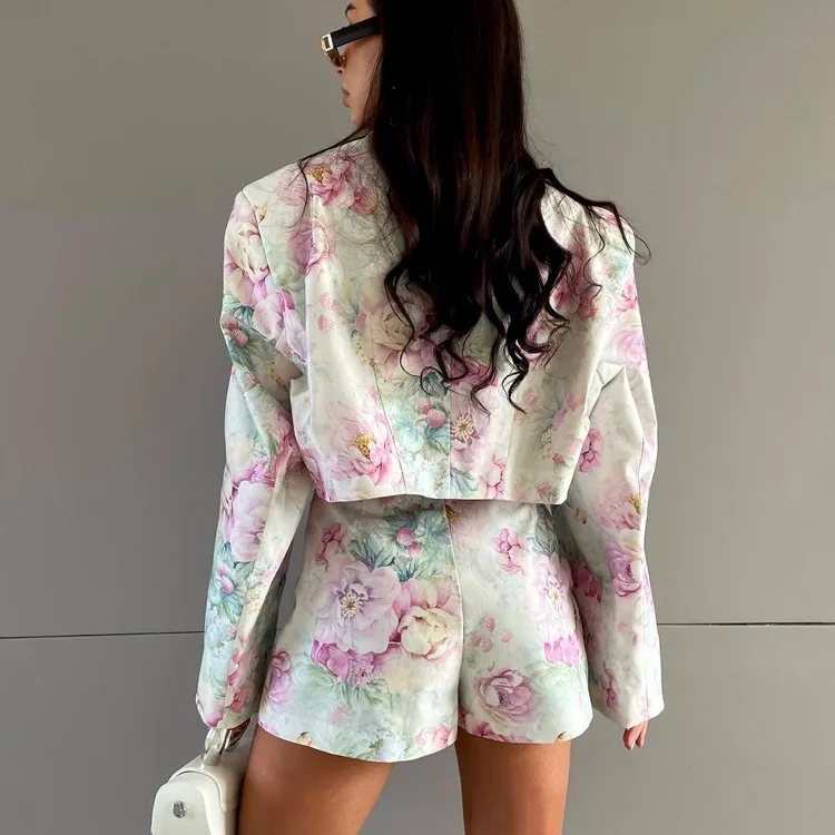 Printed Fashion 2 Piece-Set Skirt Female V-Neck Cropped Top And Mini Skirt Sets Commute Clothes Women's Contrast Outfits