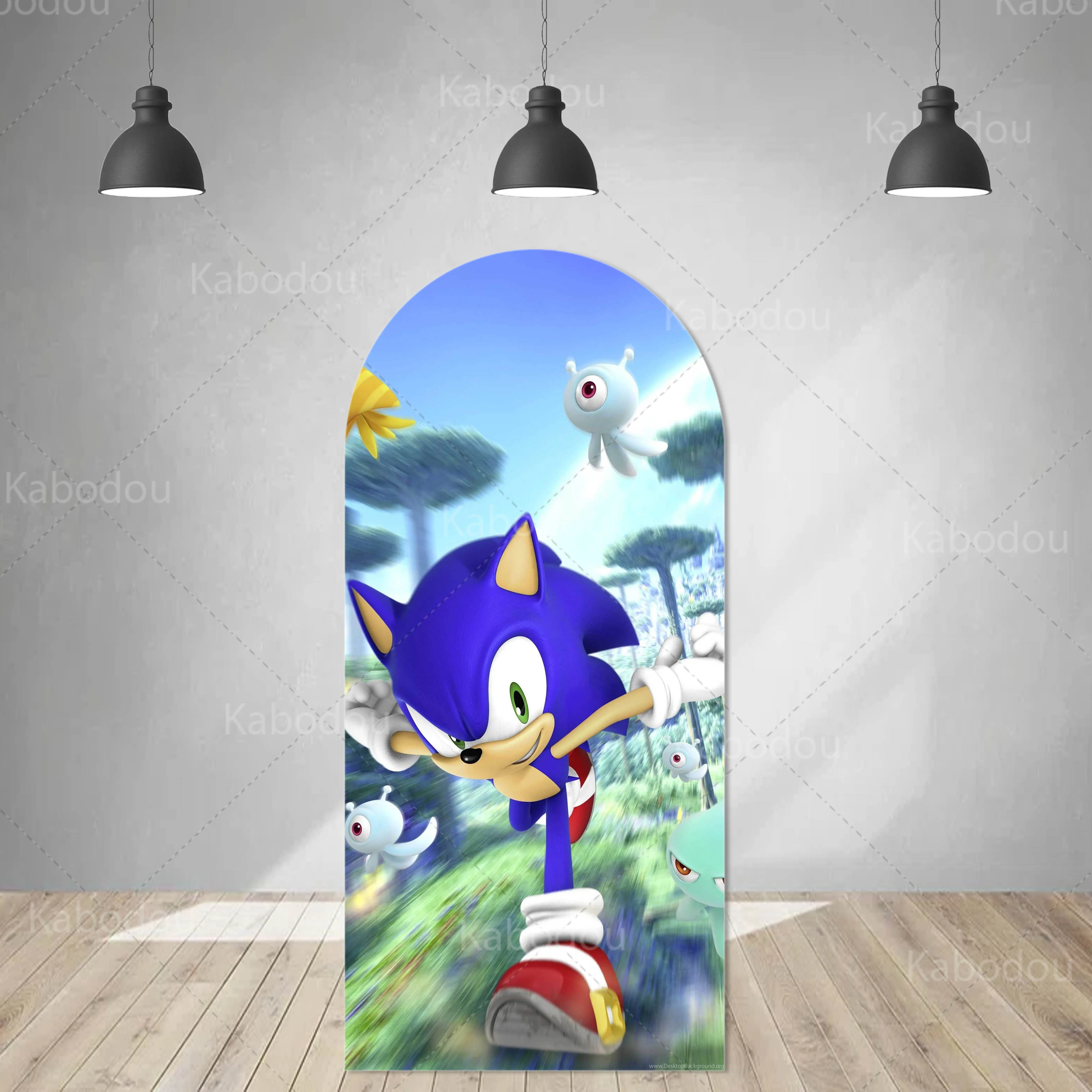 thumbnail image 1 of Arco de fondo azul de Sonics con doble cara de erizo para decoración de fiesta de cumpleaños de niños, fondo para fotografía de baby shower, utilería para estudio, 1 of 5