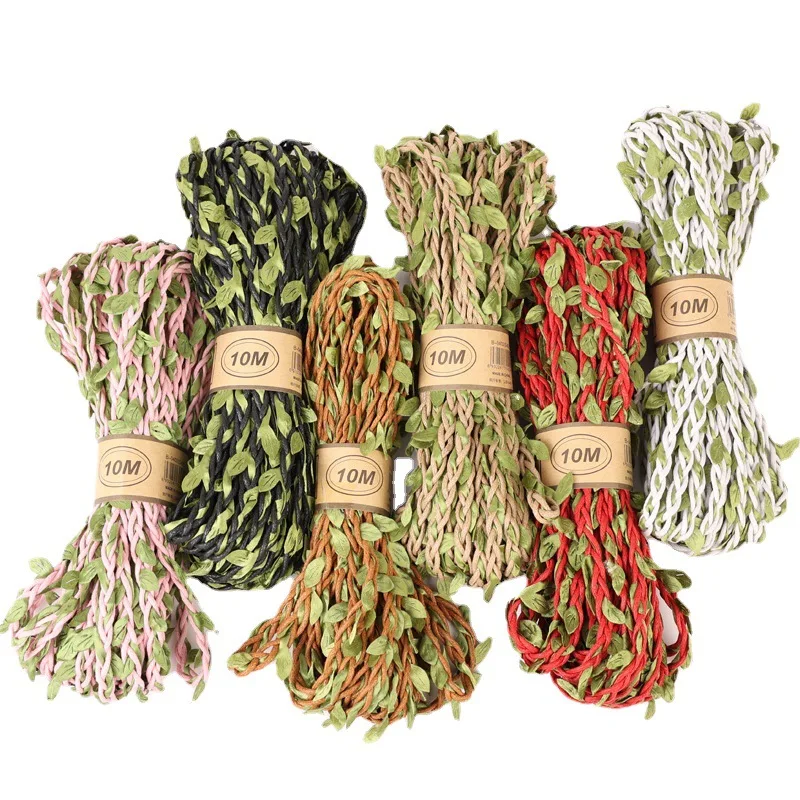

10M DIY Simulation Green Leaves Weaving Hemp Rope Wedding Birthday Decoration Rattan For Xmas Party DIY Gifts Bouquet Packaging