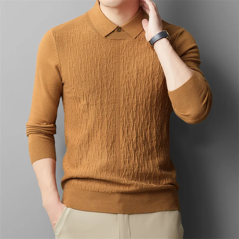 

Fashion Korean Men's Autumn/ Winter Fake Two Warm Sweater Pullovers Men's Sweater Lapels Folded Casual All-match Knitted Bottoms