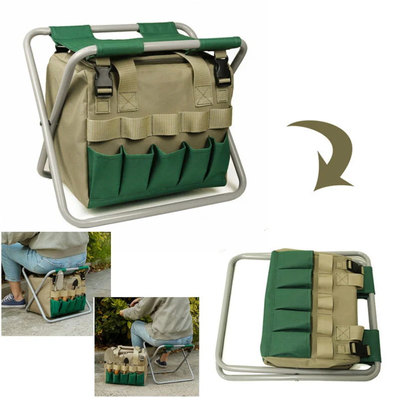 

Multipurpose Folding Garden Stool With Detachable Storage Tote Bag Portable Fishing Chair Gardening Tools Set