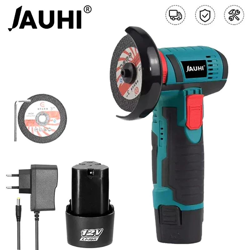 12V 19500Rpm Mini Angle Grinder with Rechargeable Lithium Battery Cordless Polishing Machine Diamond Cutting with 2 Cutting Disc