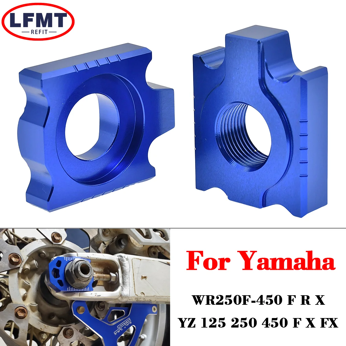 

For YAMAHA YZ250F YZ450F YZ125 YZ250 YZ250X YZ250FX WR250F WR450F WR250R WR250X 2002-2022 CNC Rear Chain Adjuster Axle Block
