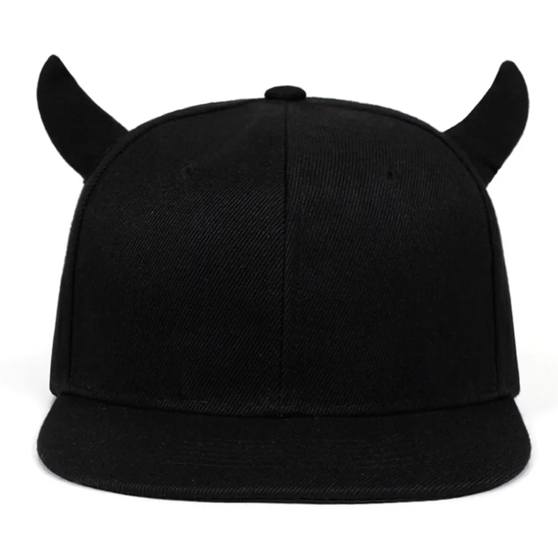 Black Cotton Adjustable Baseball Cap With Horns High Quality Snapback