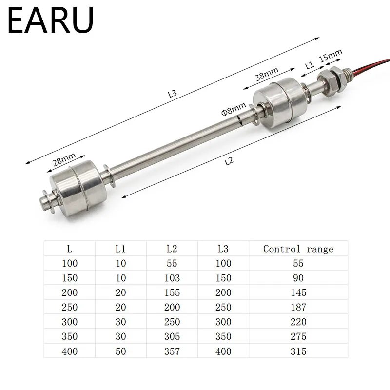 Description Picture 5 of itemStainless Steel Float Switch Tank Liquid Water Level Sensor Double Ball Float Switch Tank Pool Flow Sensors 10W 50W Control Pump