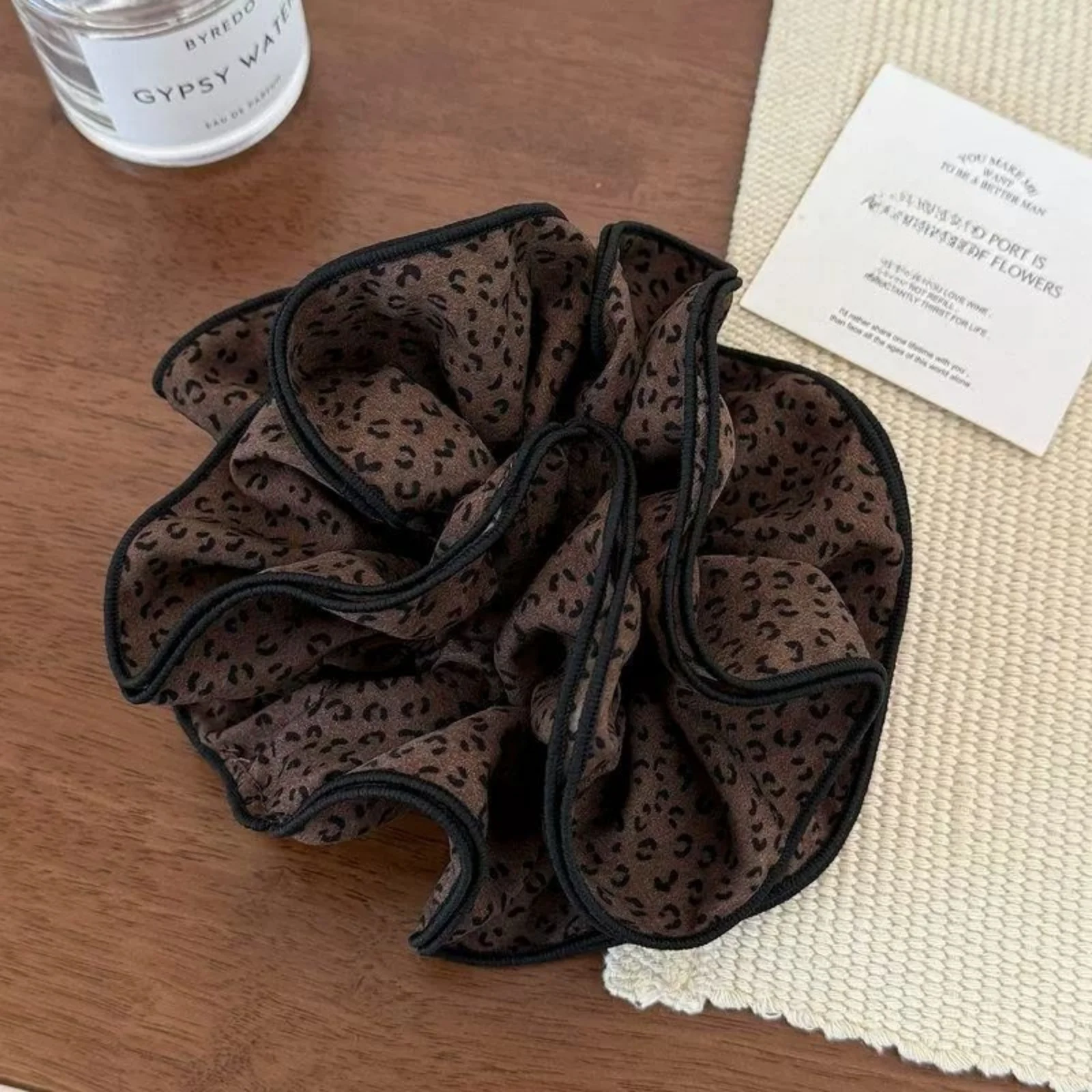 1PC Large Ruffled Scrunchie Hair Bun Maker, Leopard & Ditsy Print Fashion Hair Accessory for Women