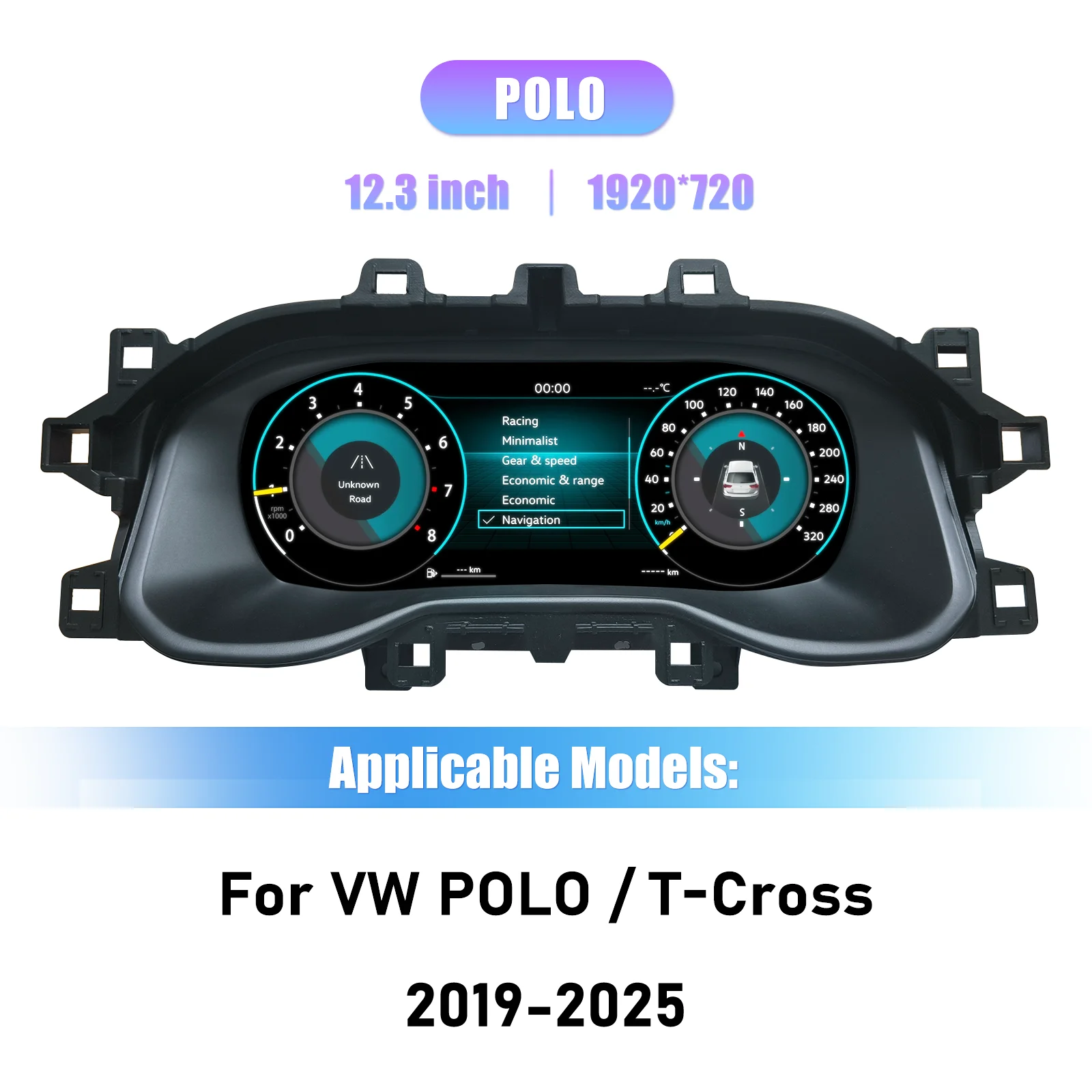 Prelingcar LCD Auto-Digital-Kombiinstrument für Armaturenbrett Cockpit 12,3 Zoll VW Polo / T-Cross Jetta 2019-2025 Jahrgänge – Detail 1