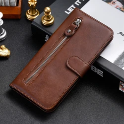 Premium Wallet Stand Zipper Magnetic Flip Case - Artificial Cowhide Design - iPhone SE 2022 (Brown)