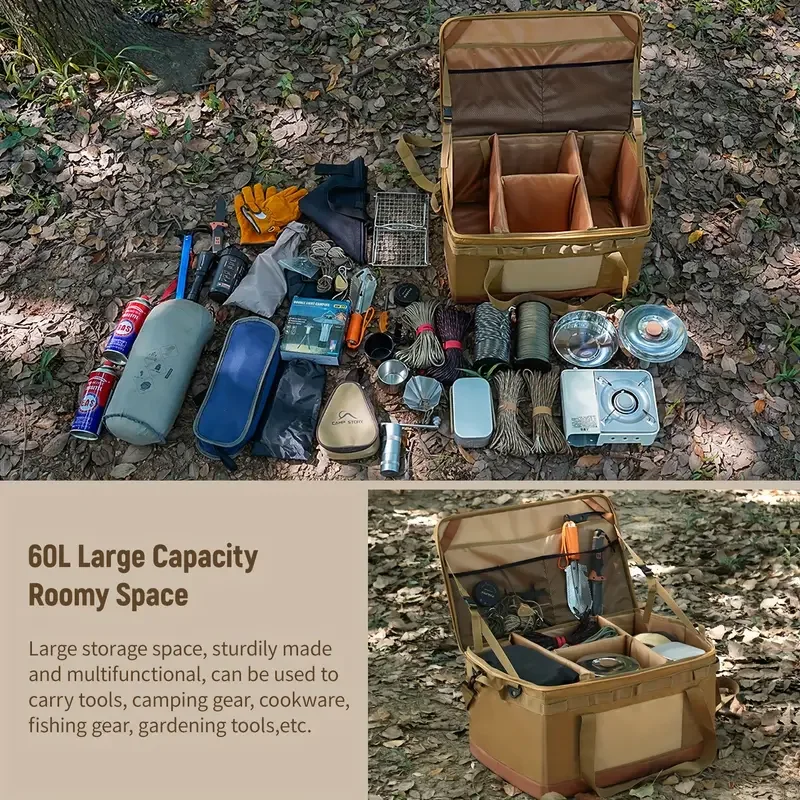 Outdoor 60L Large Capacity Tool Storage Box Waterproof Wear-resistant Detachable Multi-functional Picnic Cookware Storage Bag camping storage bag