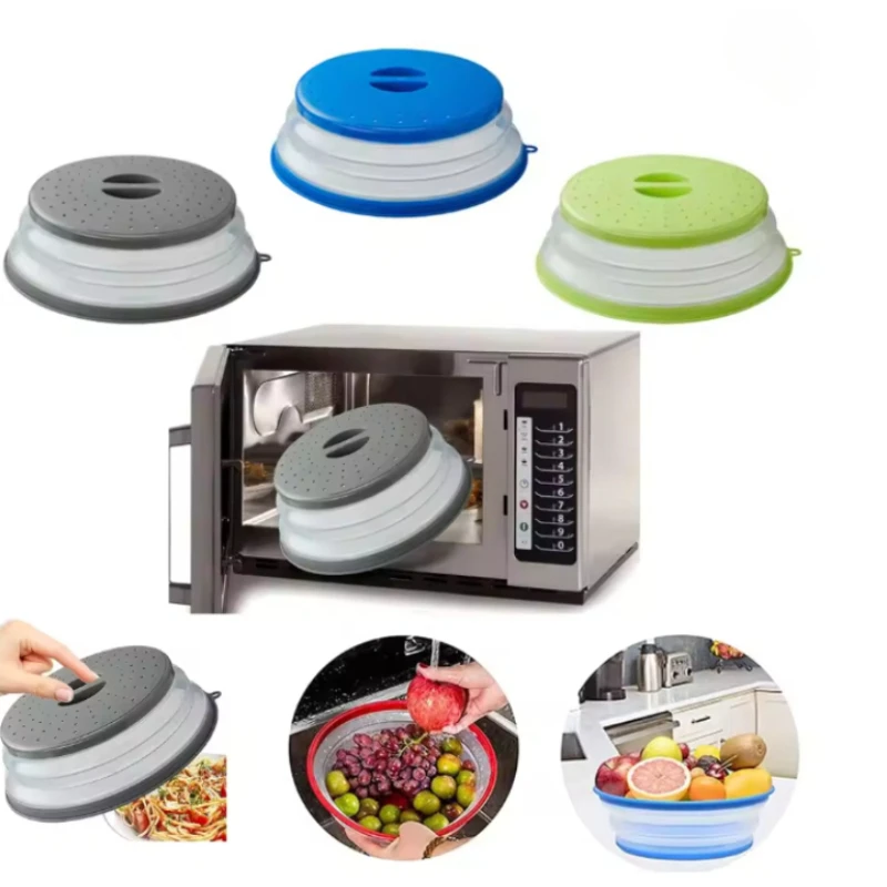 Microwave Splatter Cover Collapsible Food Plate Cover Drainer Basket Microwave Heating Splash-proof Cover Kitchen Cooking Lid 1
