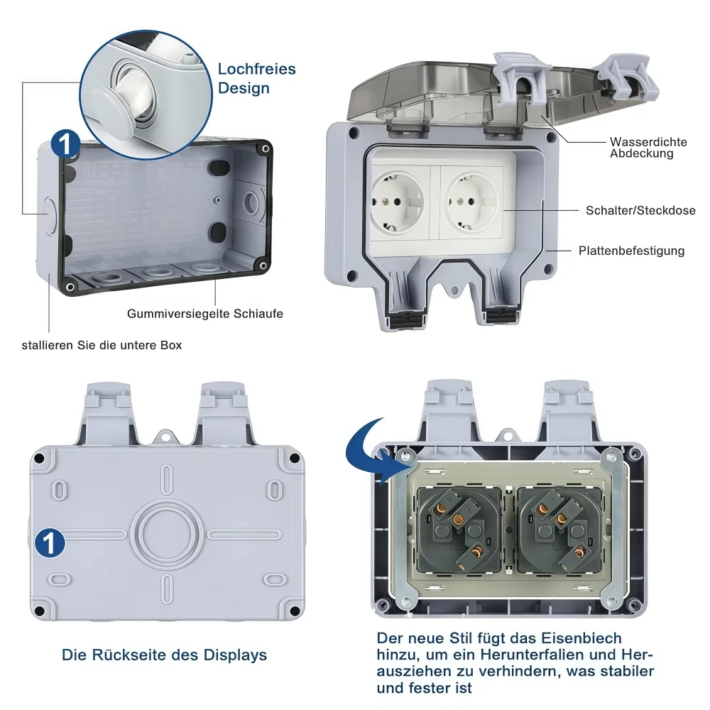 Weatherproof Double Power Outlet with Protective Cover - Wall-Mounted Outdoor Electrical Socket