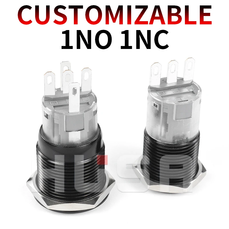 방수 금속 푸시 버튼 스위치 LED 라이트, 순간 자동차 엔진 전원 스위치, 블랙 1NO1NC, 16mm, 19mm, 22mm, 3 V, 6 V, 12 V, 24 V, 220V