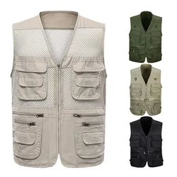 Men Fishing Vest Camping Hiking Jackets Outdoor Tactical Vest Multi-pocket Photographer Waistcoat Male Casual Clothing Summer