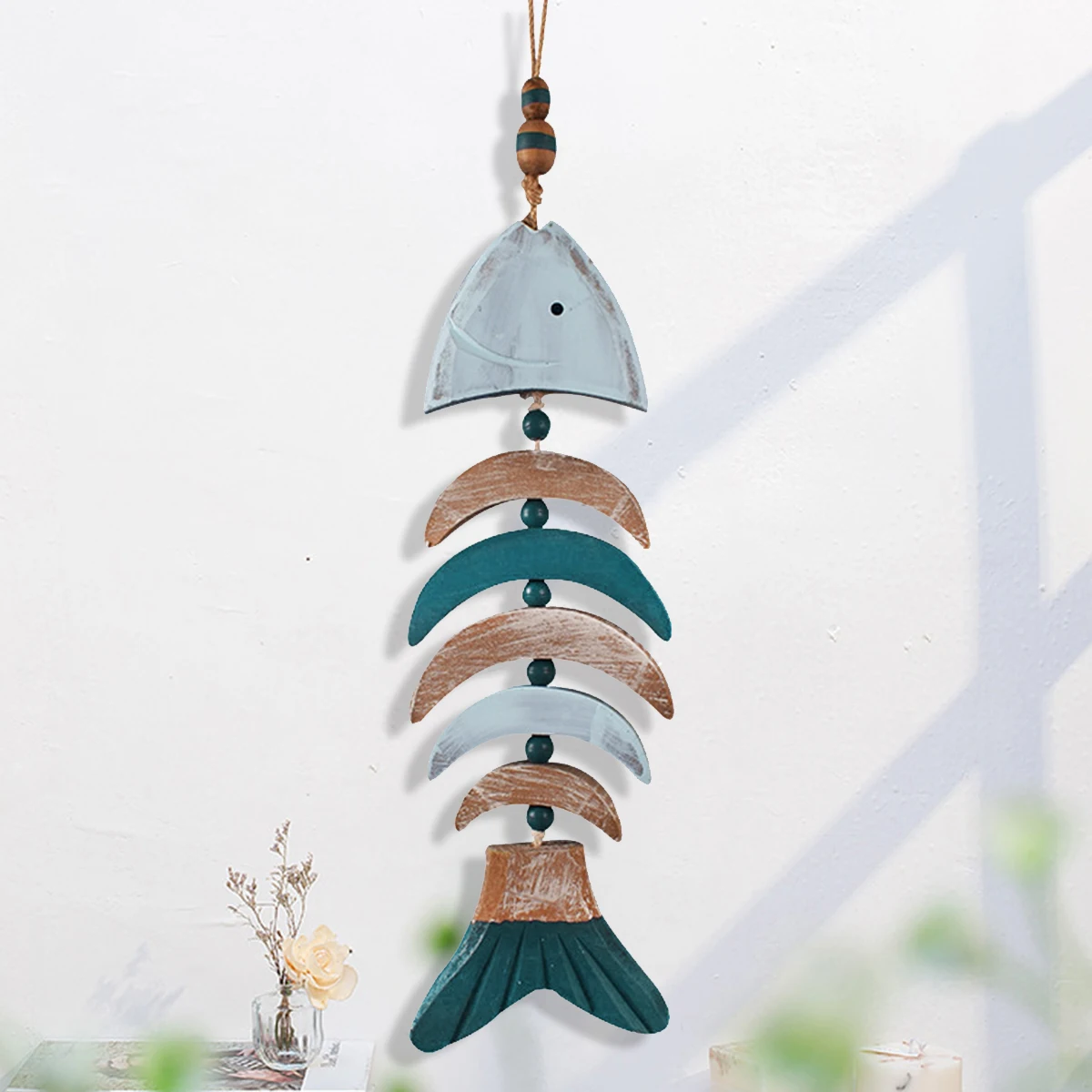 

Wooden Hanging Fish String Seaside Handmade Vintage Style Beach Theme Gift DIY Home Room Nautical Decortion