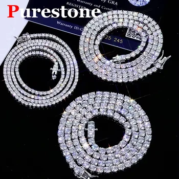【Patented Buckle】Hip hop Moisssanite Tennis Necklace 925 Sterling Silver Moisssanite Diamond Tennis Chain for Women & Men 1