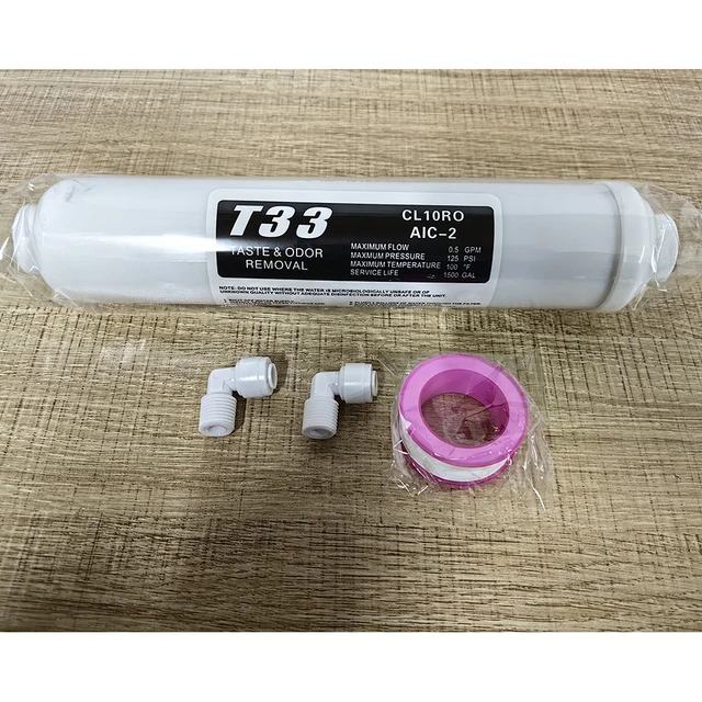 Quick connect 10 Inch T33 with 2pcs fitting Water Purifier INLINE COCONUT Carbon Post  WATER FILTER cartridge  REVERSE OSMOSIS 5