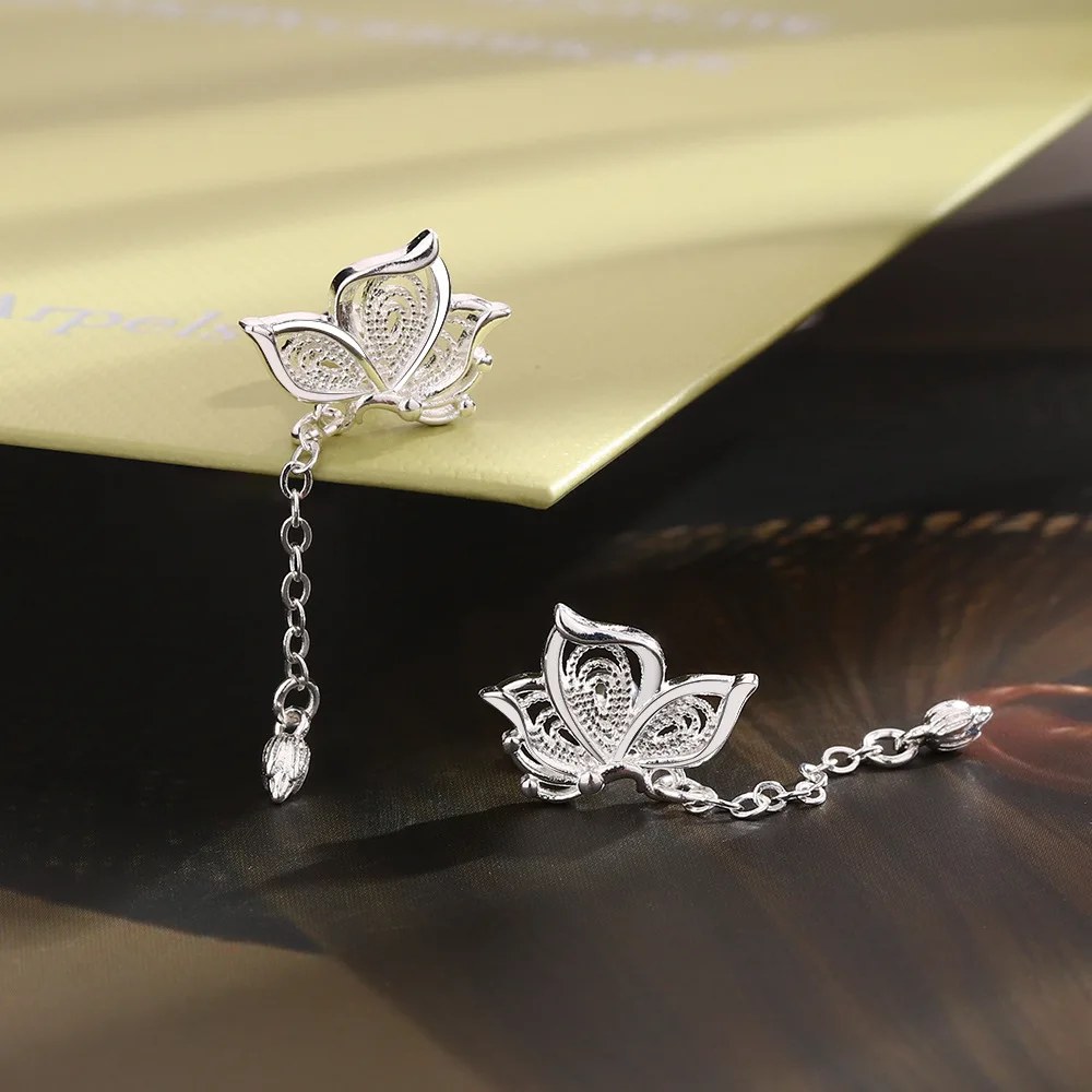 925 Sterling Silver Hollow Butterfly Stud Earrings For Women Luxury Designer Jewelry Wholesale Accessories Prevent Allergies
