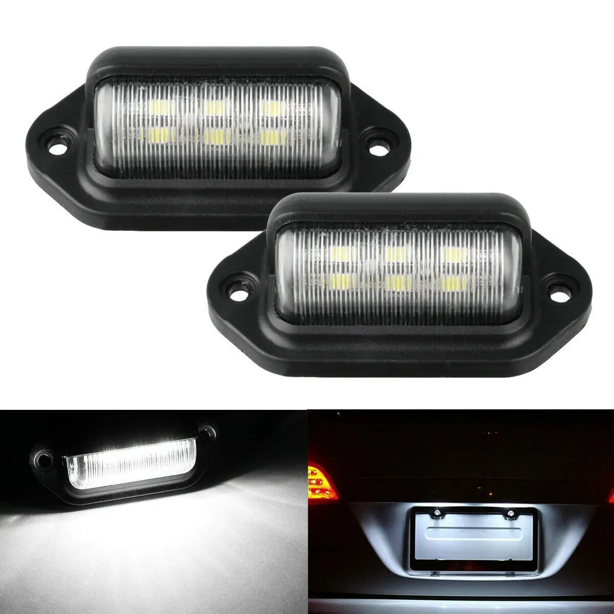 Car LED License Plate Light DC 12V 24V Waterproof 6 LED License Plate