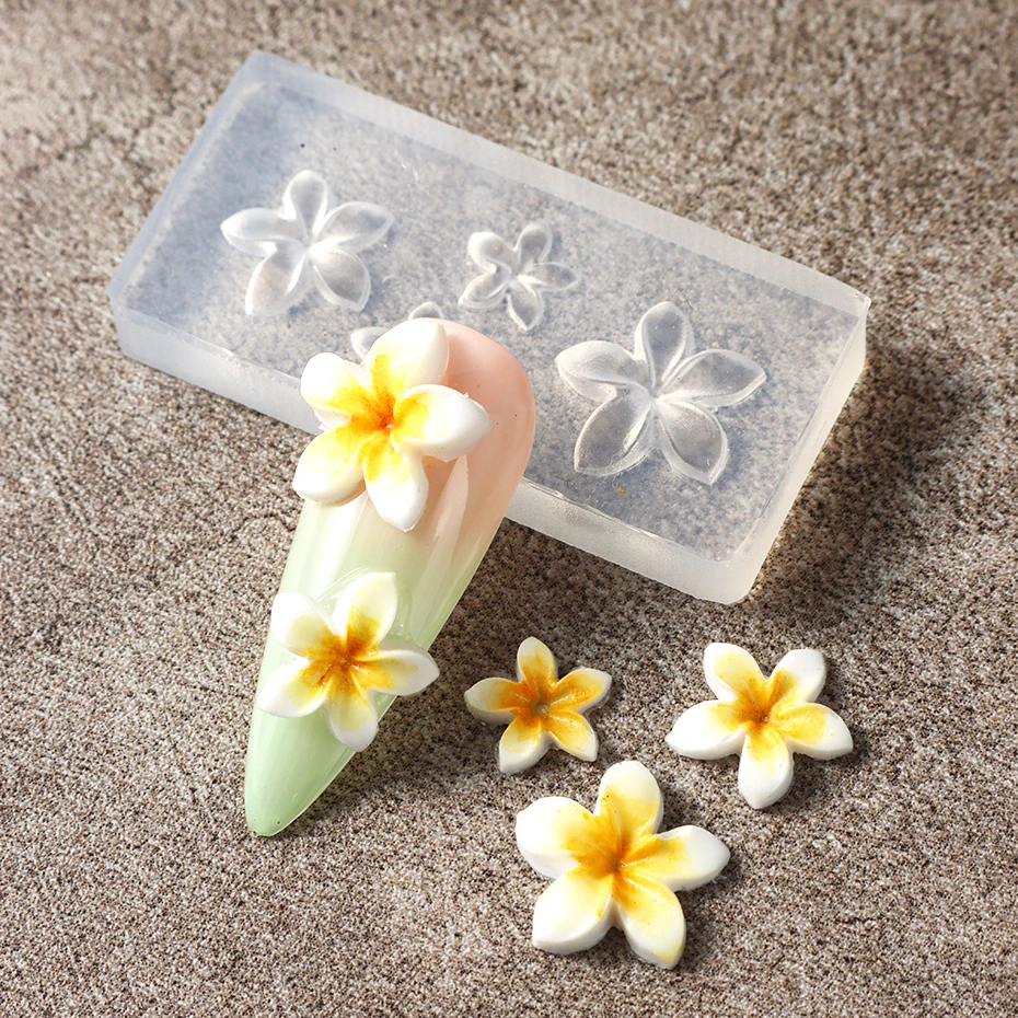 5D Flower Silicone Mold Nail Carving Mould Stencils Acrylic Plumeria Flower Spring Nail Art Decorations Manicure Template Tools 4