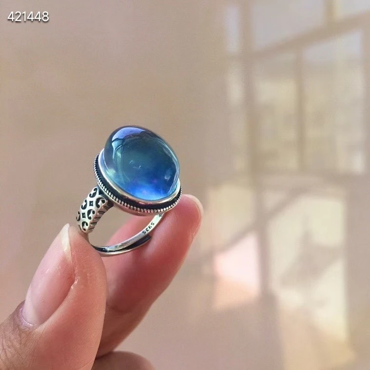 

Natural Blue Aquamarine Crystal Adjustable Ring Oval 17*14*9mm 925 Sterling Silver Aquamarine Ring Fashion AAAAAA