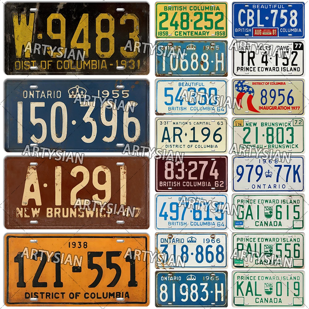 Canada Vintage Province Lincese Plate British Columbia New Brunswick Prince Edward Island Ontario Number Plate Retro Metal Sign