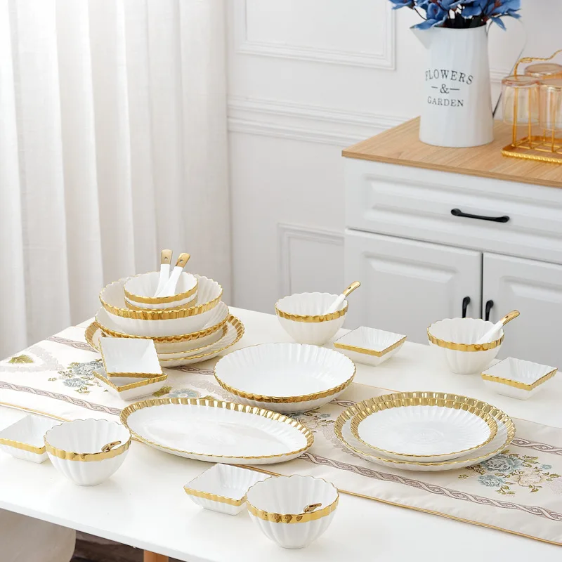 1PCS White Color Ceramics Plates Bowl Salad Dish Kitchen Tableware For Household Hotel