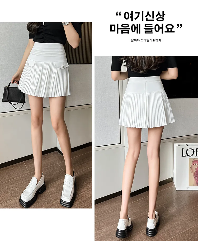sequin skirt Spring New Design Sense Pleated Skirt with Belt Women Autumn Winter Preppy Style High Waist A-line Mini Skirts Korean Fashion pencil skirt