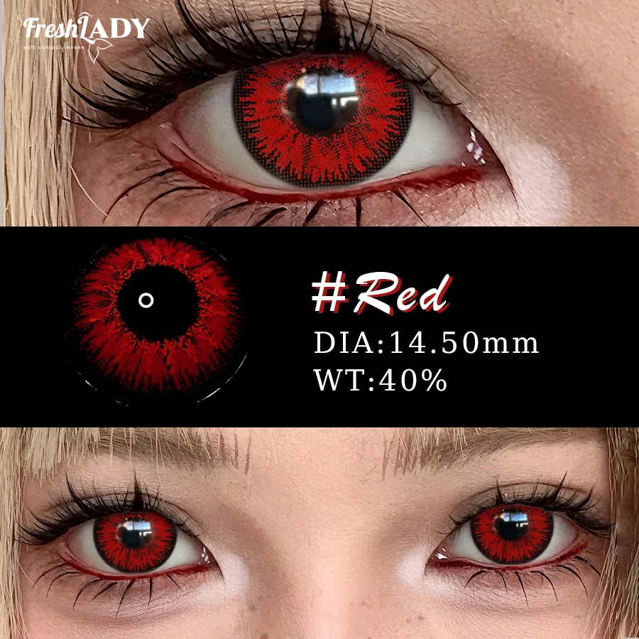 Vibrant Red Anime Cosplay Contact Lenses - Perfect for Halloween and Costume Parties