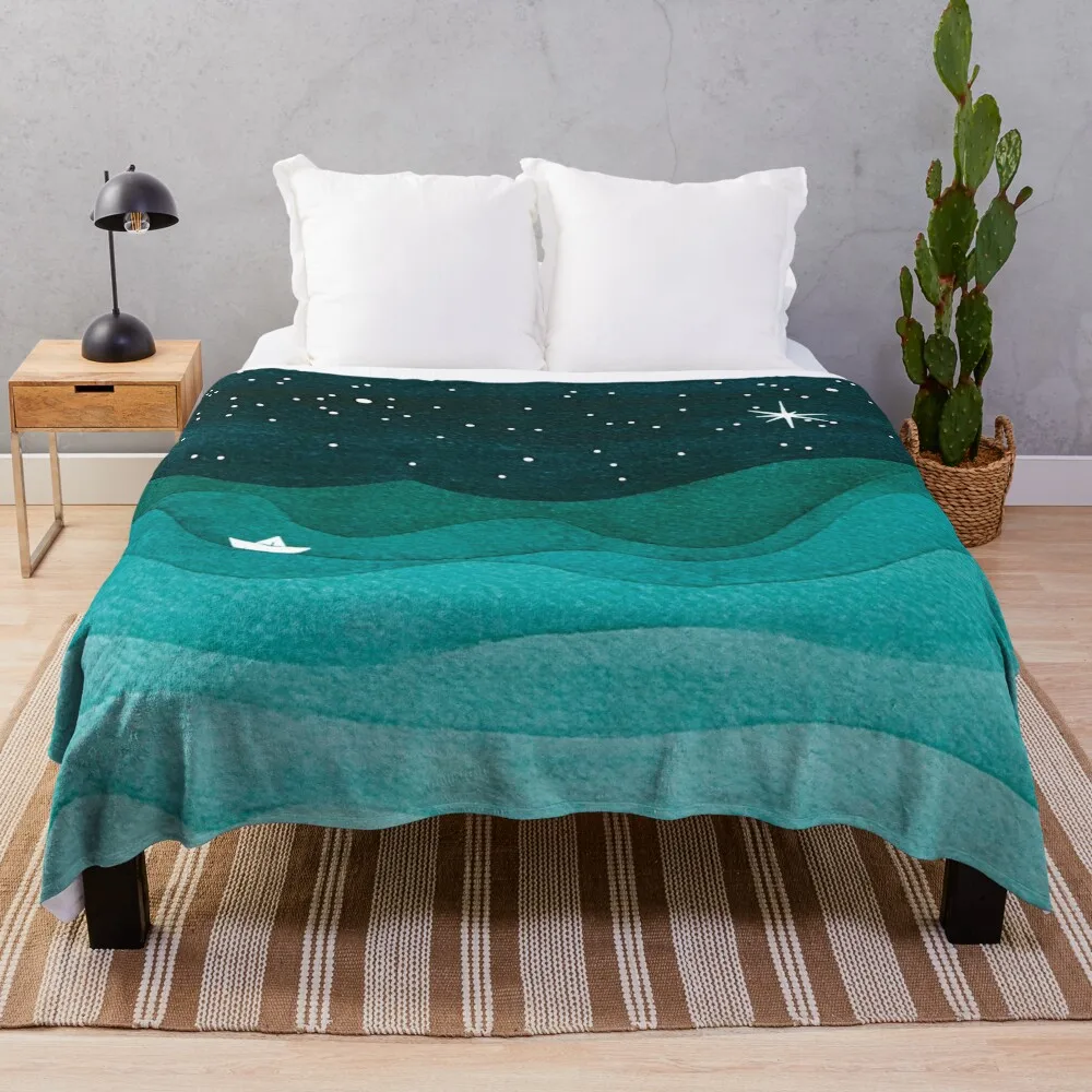 

Starry Ocean, teal sailboat watercolor sea waves night Throw Blanket Luxury Throw Blanket Sofa Quilt