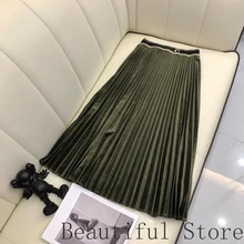 

Korean Fashion Clothing Woman Classic Pleated Long Skirts Womens High Waist Luxury Brand Letter Logo Print Designer Midi Skirt