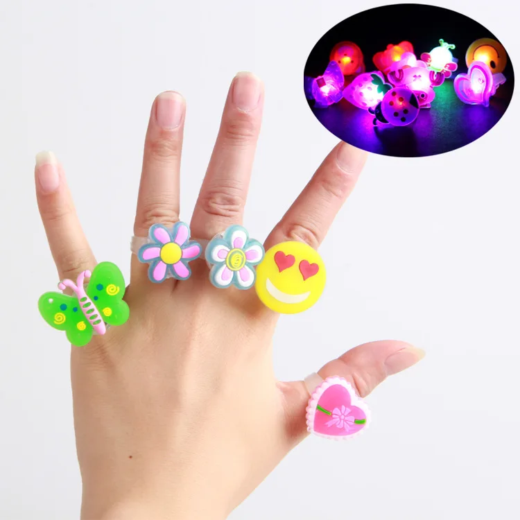 Party Toys Cartoon Ornaments Toy Gift Filler 15Pcs Cartoon LED Luminous Finger Rings Shine In The Dark Light Toys for Baby Girl Birthday Party Favors Gifts Goodie Bag