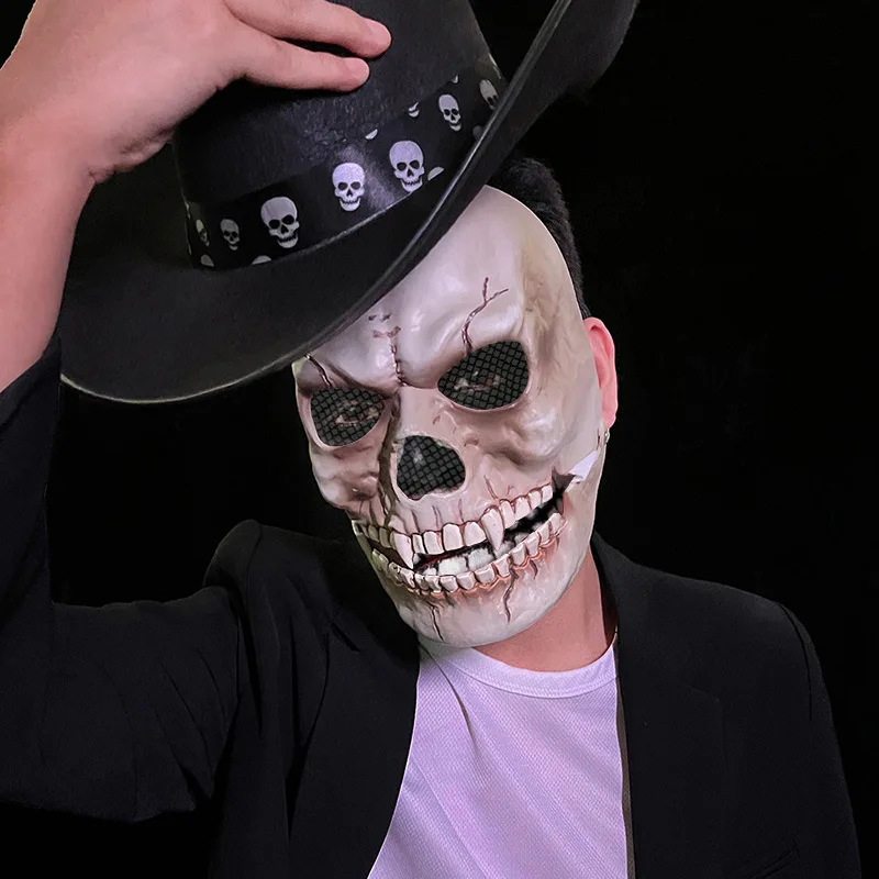 1 stücke Moving Mouth Schädel Maske Halloween Bewegliche Requisiten Scary Horror Charakter Requisiten Halloween Urlaub Party Maskerade Dekoration – Detail 2