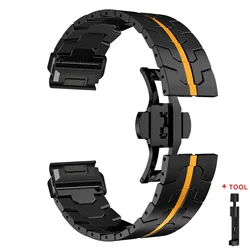 Premium Titanium Color Stainless Steel Quick Fit Watch Strap - 26mm (Black orange)