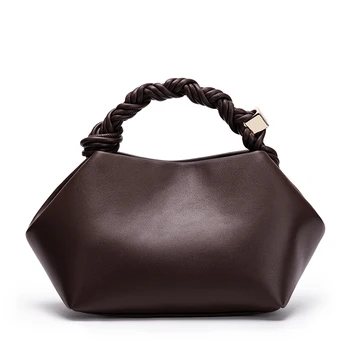 Borsa a Tracolla da Donna in Morbido Tessuto Marrone Scuro, Stile Retrò con Manico Intrecciato, Minimalista e Portatile