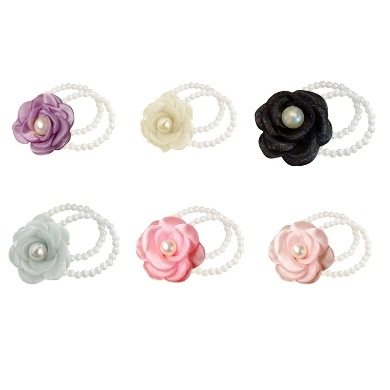 

Flower Ponytail Holder Elastic Pearl Wrist Band Flower Hair Scrunchies For Women Flower Hair Tie Bracelet Pearl Hair Dropship
