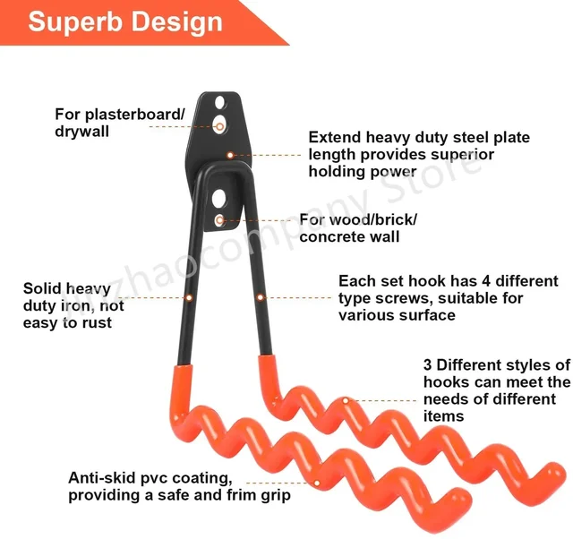 Garage Hooks Heavy Duty Metal Hook Wall Mount Bicycle Hanger Hooks Wall Mount Anti-slip Storage Hook for Ladders Garden Tool 2