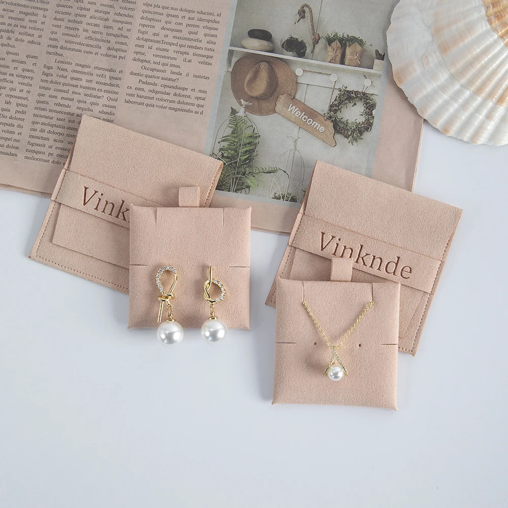 Custom Logo Suede Microfiber Bags Jewelry Gift Packaging Pouches with Insert Pad Card Set Ring Necklace Earrings Organizer Pouch