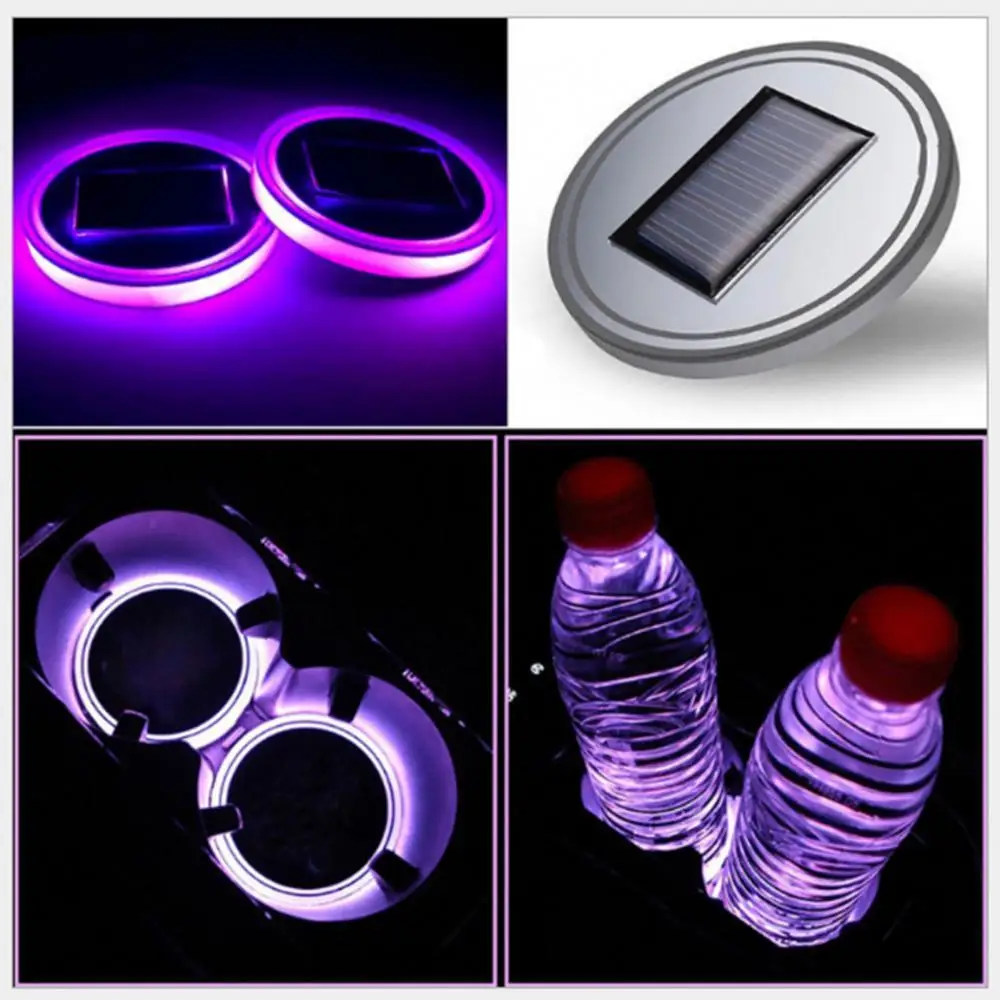 

LED 2Pcs Solar Luminescent Cup Pad Mat Car Decor Non-slip Bottle Holder Coaster