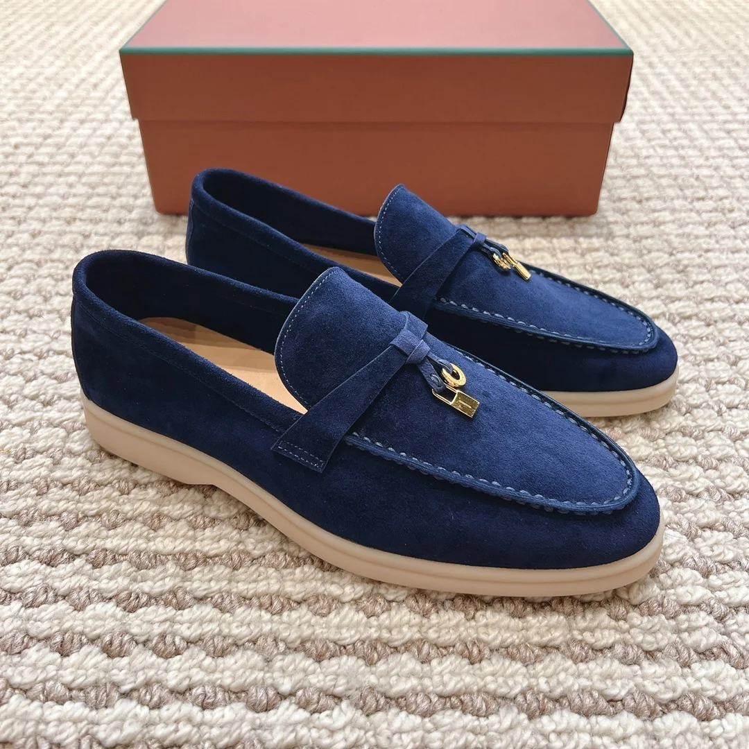 Genuine leather loafers for women's shoes one foot shallow mouth flat sole single shoe soft sole lazy bean shoes for men's shoes