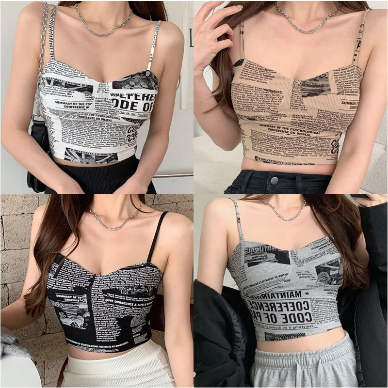 

Street Style Women Push Up Camisole With Bra Sexy Top Women Suspender Tank Fashion Printed Spaper Camis Female Soft Sleeveless