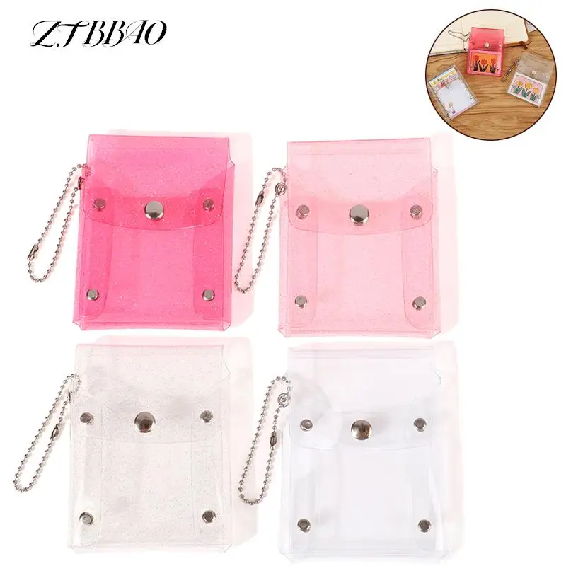 

Clear Mini Hasp Change Pouch Keychain Fashion Glitter Transparent Coin Purse PVC Photo Card Wallet For Girls