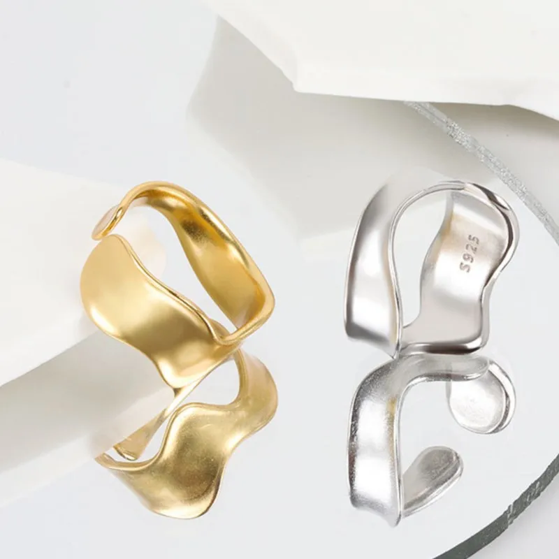 2024 New Trend Wave Pattern Opening Ring for Women Simple Silver Color Irregular Ring Fashion Party Jewelry Gifts
