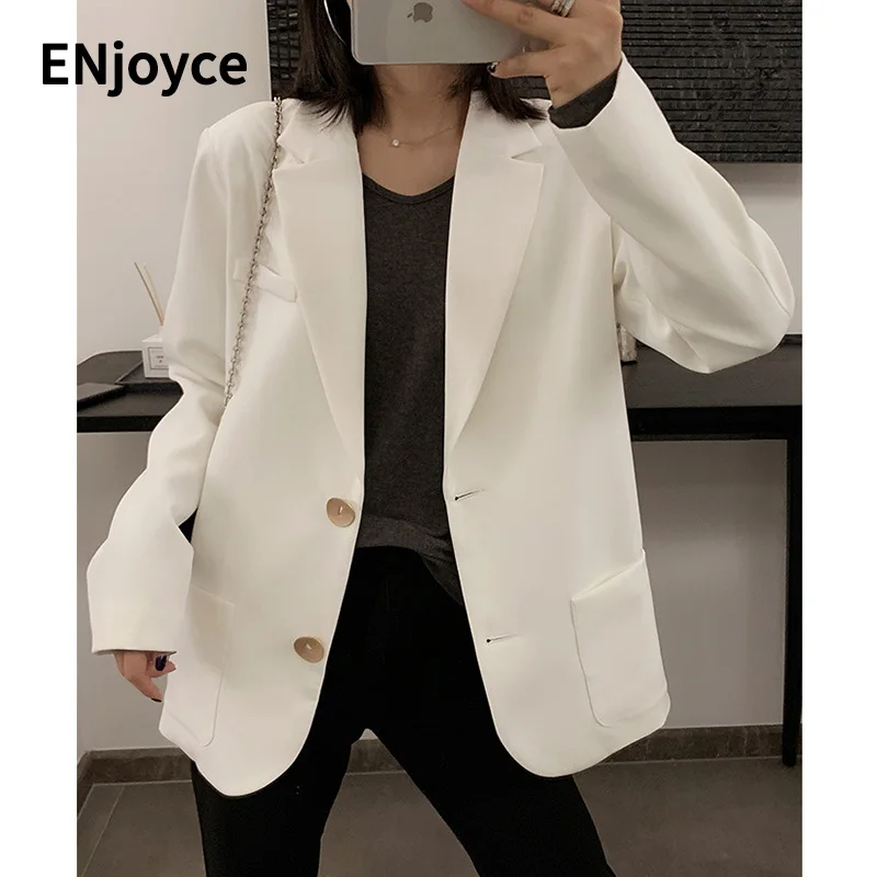 2023 Spring Women Simple White Blazer Suit Coats Female Casual Loose
