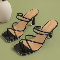 Women's Pumps Summer Womens Sandals Elegant Female Slippers Square Toe Clip-toe High Heel Slippers 2025 New Sandalias Femininas - Image 2