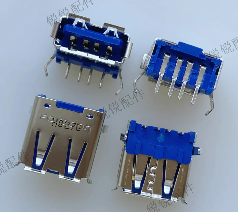 

Free shipping For Foxconn USB2.0A TYPE female 4P 90 degree bent foot USB data charging port socket blue rubber core