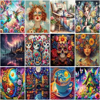 GATYZTORY-Peinture de paysage par numéros, cadre de bricolage, fille de fleur sur toile, cadeau de décoration pour la maison 1