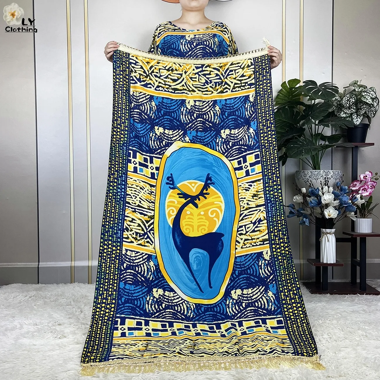 New African Fashion Femme Short Sleeve Loose Robe Dubai Muslim Dashiki Printing Cotton Woman Islam Abayas Dress With Large Scarf