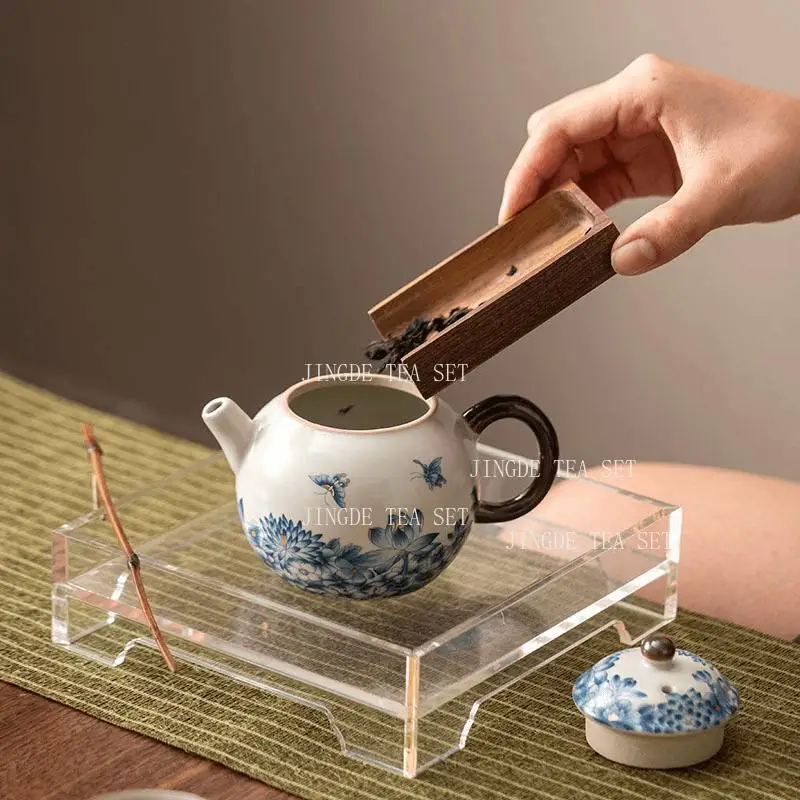 Ru Kiln Butterfly Love Flower Dragon Egg Teapot Chinese Household Ceramic Tea Pot with Sliced Tea Leaves Kung Fu Small Tea Set