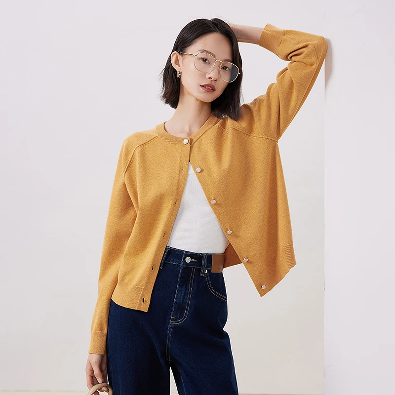 

Toyouth Women Knit Cardigan 2023 Autumn Long Sleeve Round Neck Loose Sweater Casual Versatile Yellow Black Blue Outwear Tops